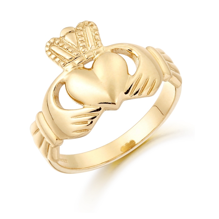 Gents Claddagh Ring made of 9ct Yellow Gold in Ireland. Free Delivery.