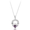 9ct White Gold Claddagh Pendant enriched with Amethyst and CZ Micro Pavé stone setting - P188AW