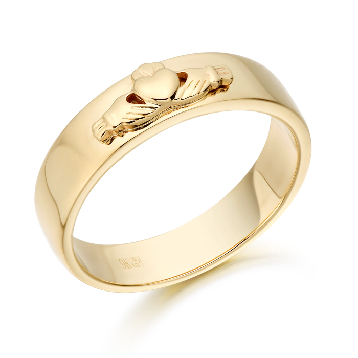 10K Solid Yellow Gold Onxy Men's Claddagh Ring