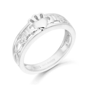 White Gold Claddagh Ring with Celtic Knot-CL3W