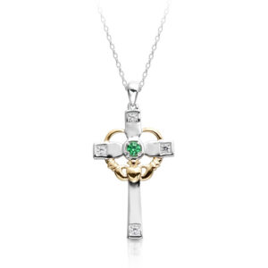 White Gold Claddagh Cross studded with Cubic Zirconia-C139