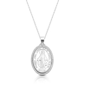 Silver Miraculous Medal Studded with CZ-SM30