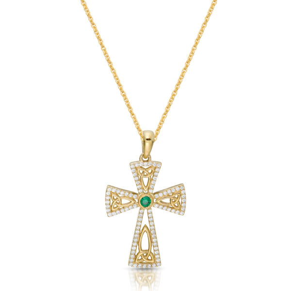 9ct Gold CZ Celtic Cross Pendant-C142