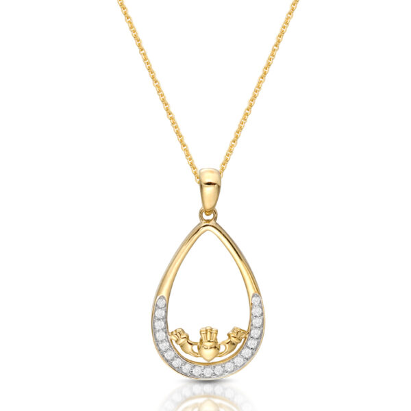 9ct Gold CZ Claddagh Pendant-P060