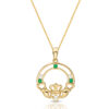 9ct Gold CZ Claddagh Pendant Studded with Repeat Pattern of CZ & Green CZ stones-P061